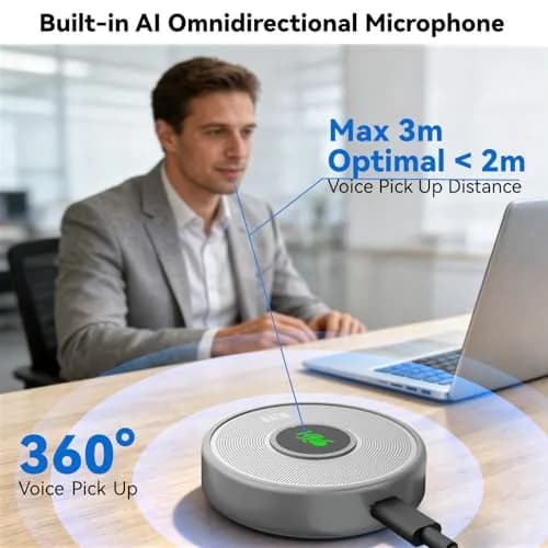ANSTEN USB Microphone No Speaker, Laptop Computer Microphone Conference Mic | Crystal-Clear 360° Voice Pickup thumbnail 3