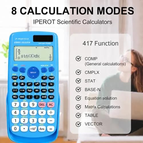 IPEROT Scientific Calculator Blue 15.2cm (6 inches) | 417 Functions, Dual Power, Hard Case thumbnail 6