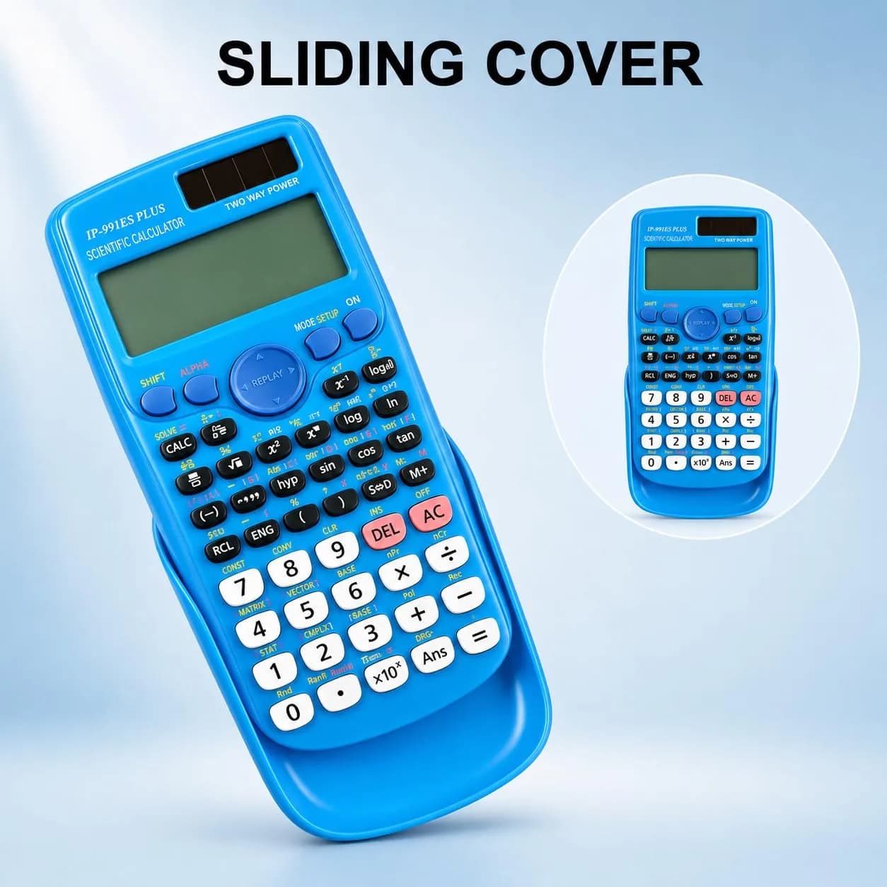 IPEROT Scientific Calculator Blue 15.2cm (6 inches) | 417 Functions, Dual Power, Hard Case - view 7