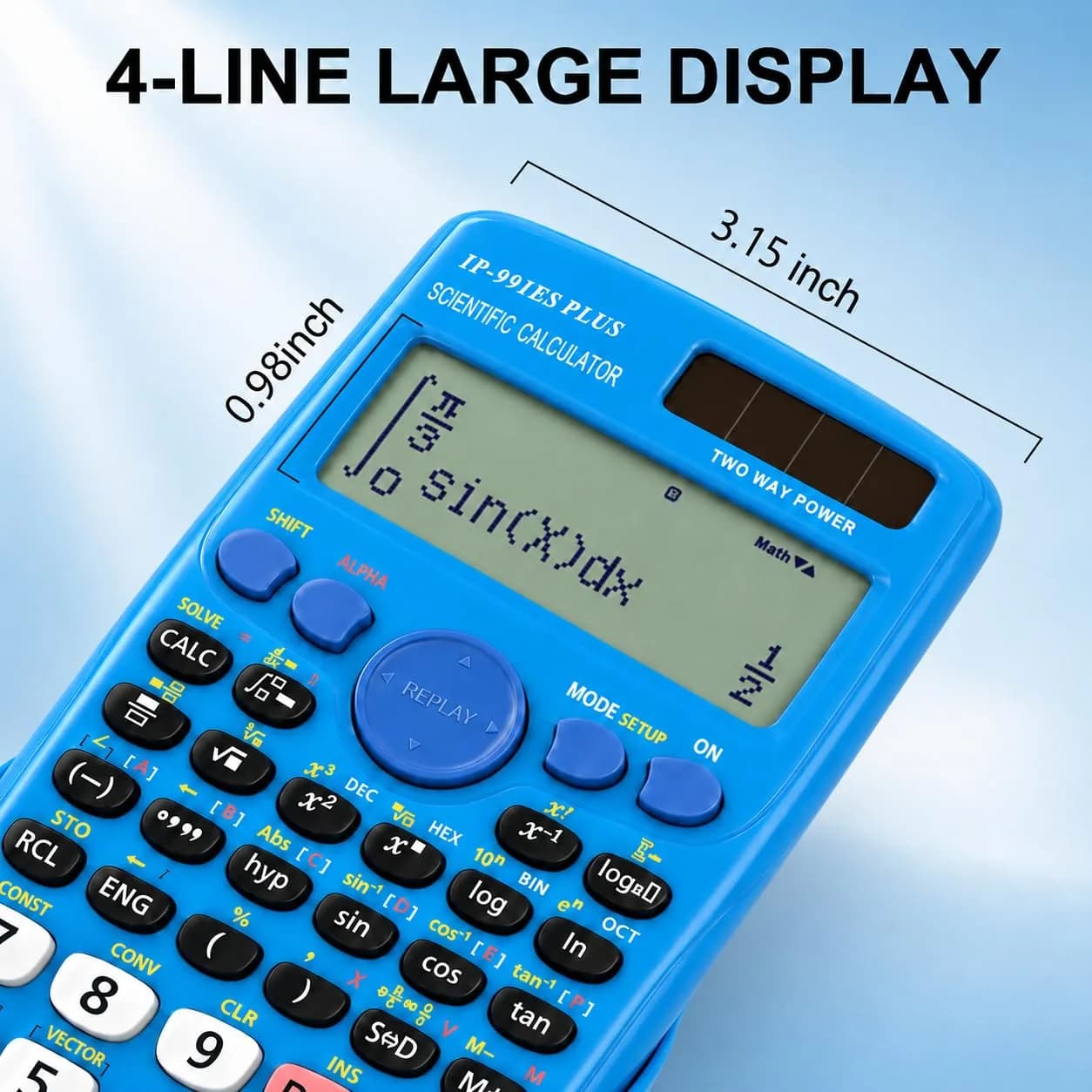 IPEROT Scientific Calculator Blue 15.2cm (6 inches) | 417 Functions, Dual Power, Hard Case - view 2