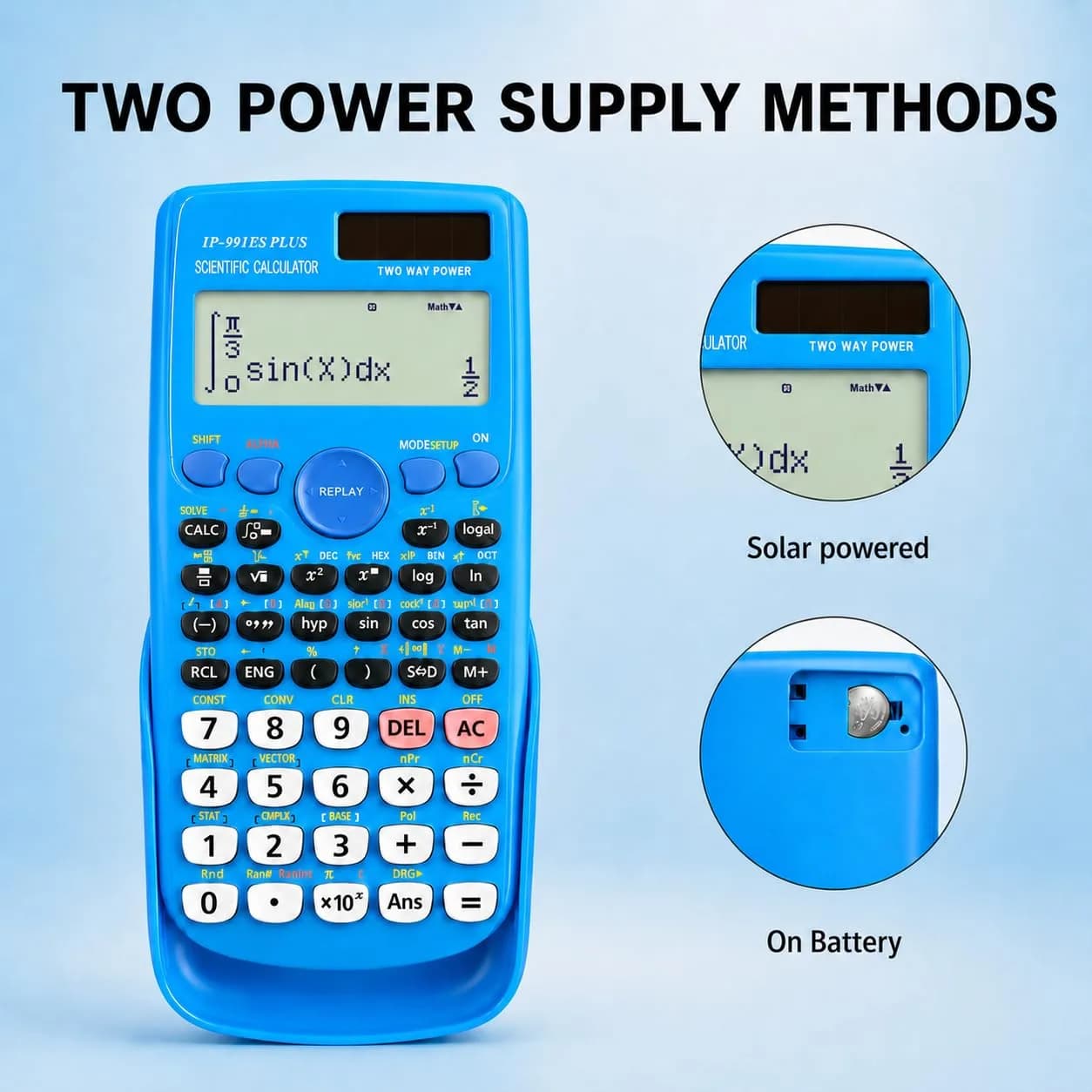 IPEROT Scientific Calculator Blue 15.2cm (6 inches) | 417 Functions, Dual Power, Hard Case - view 3