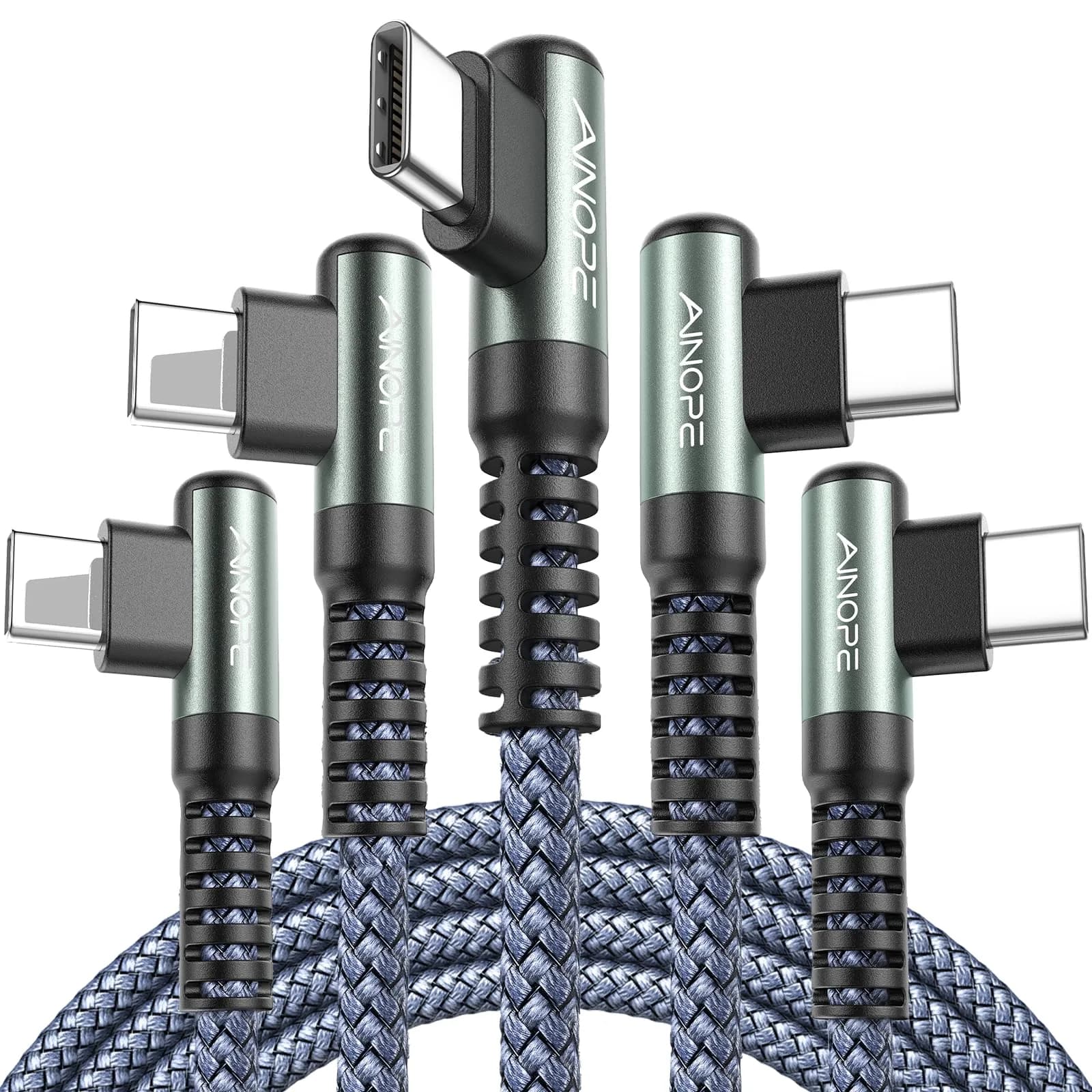 AINOPE Grey USB C to USB C Cable 5-Pack: 3.3ft, 6.6ft, 10ft | 60W Fast Charging & Data - main product image