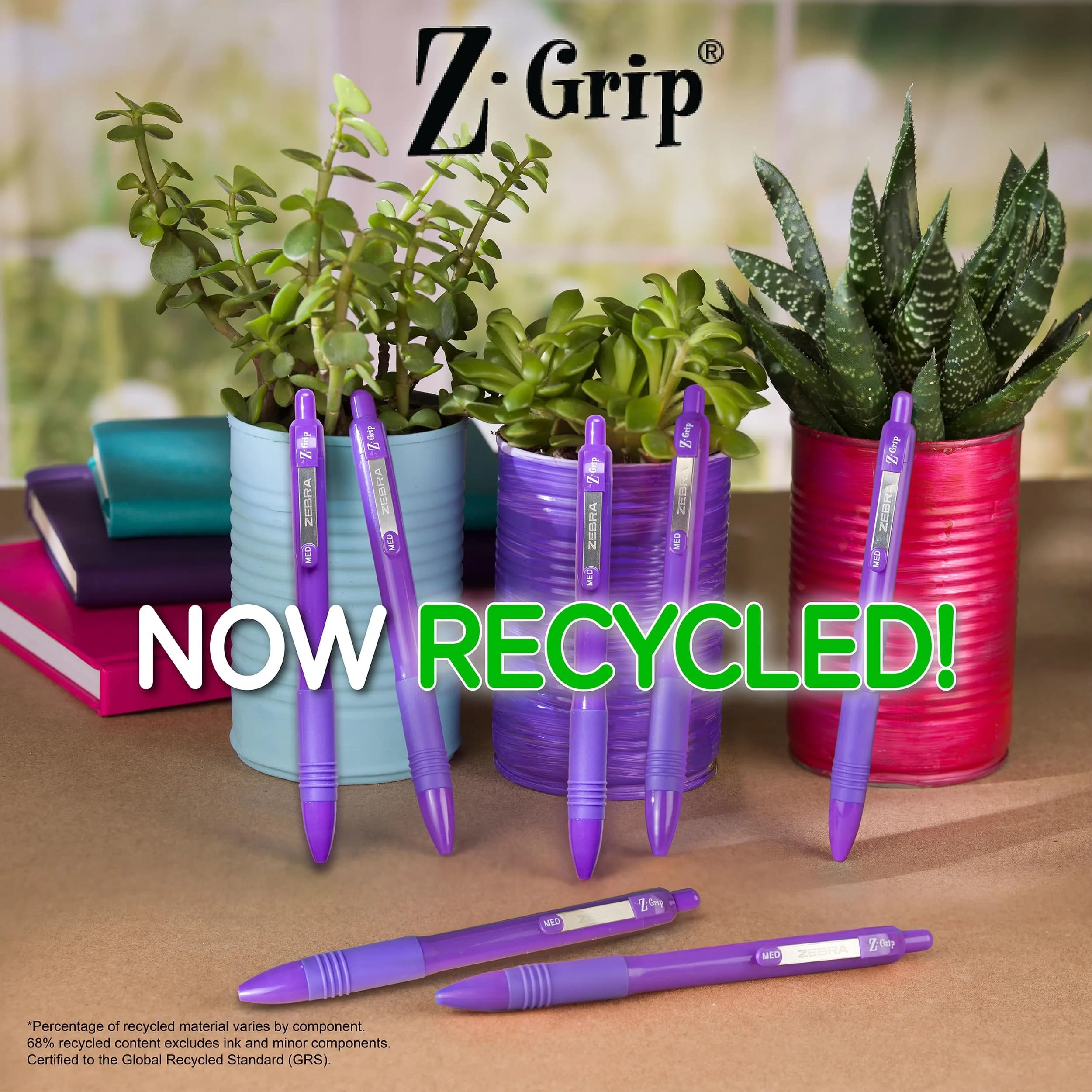 Zebra Pen Z-Grip Recycled Ballpoint Pen, Purple Ink, 1.0mm, 12-Pack | GRS Certified Recycled Material - view 7