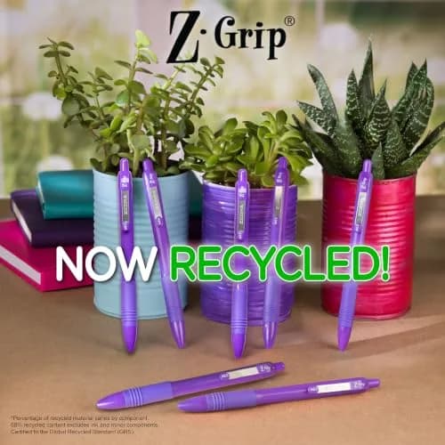 Zebra Pen Z-Grip Recycled Ballpoint Pen, Purple Ink, 1.0mm, 12-Pack | GRS Certified Recycled Material thumbnail 7