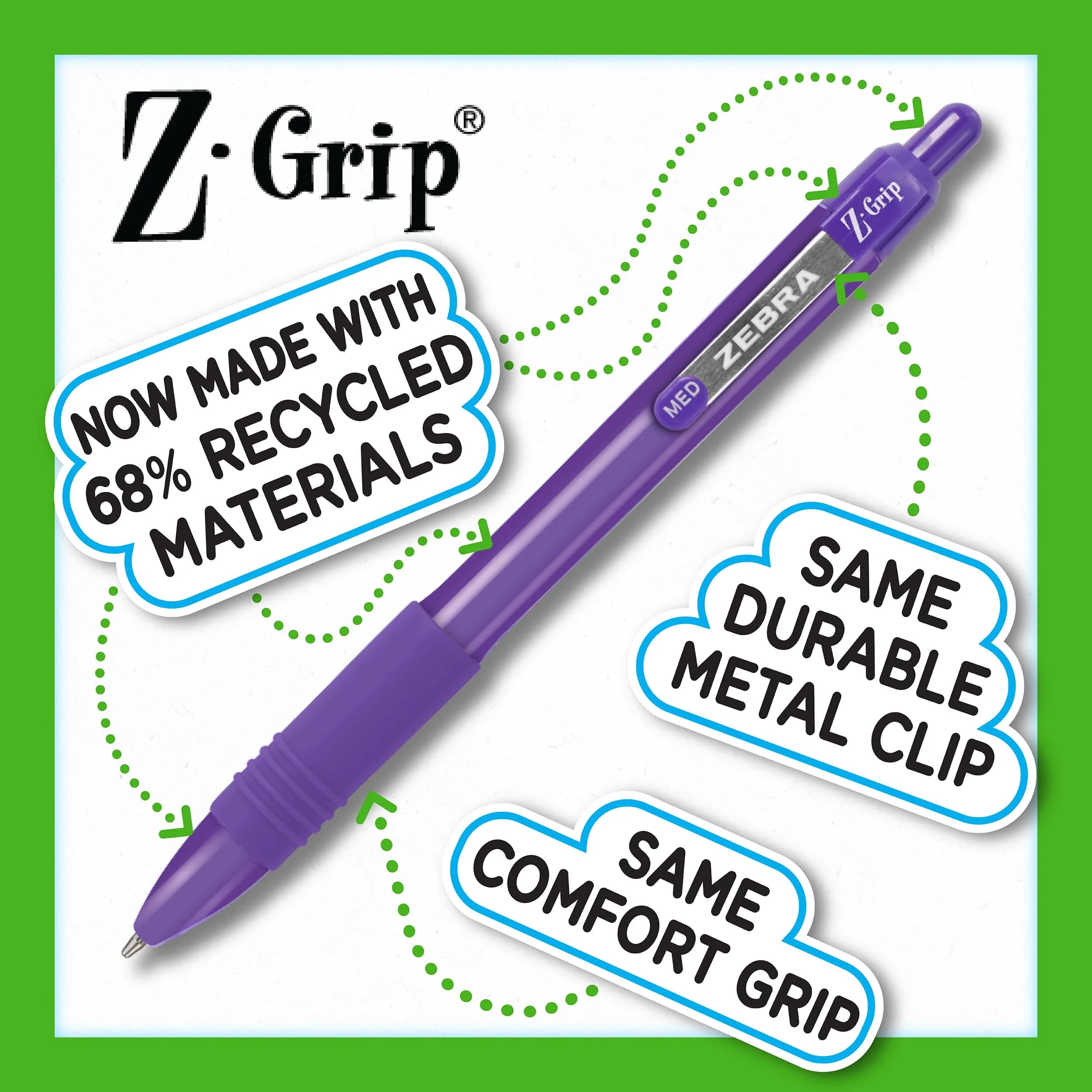 Zebra Pen Z-Grip Recycled Ballpoint Pen, Purple Ink, 1.0mm, 12-Pack | GRS Certified Recycled Material - view 4
