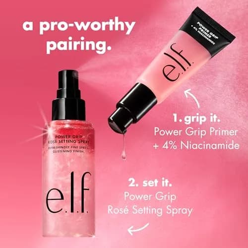 e.l.f. Power Grip Rosé Setting Spray 80ml (2.7 Fl Oz) | Sets Makeup with a Glistening, Rose-y Glow thumbnail 5