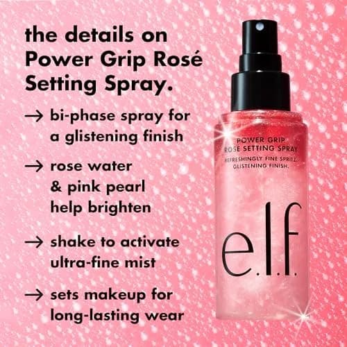 e.l.f. Power Grip Rosé Setting Spray 80ml (2.7 Fl Oz) | Sets Makeup with a Glistening, Rose-y Glow thumbnail 2
