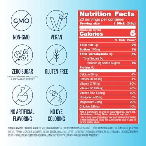 TREVI Electrolytes Powder Packets Sugar Free Hydration Summer Bombsicle | 20 Servings (0.13 oz each) thumbnail 3