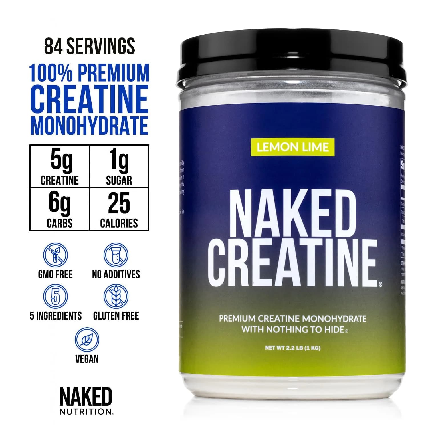 NAKED Pure Micronized Lemon Lime Creatine Monohydrate, 84 Servings (2.2Lb Bulk), Vegan, Non-GMO, Gluten Free, Soy Free - view 2