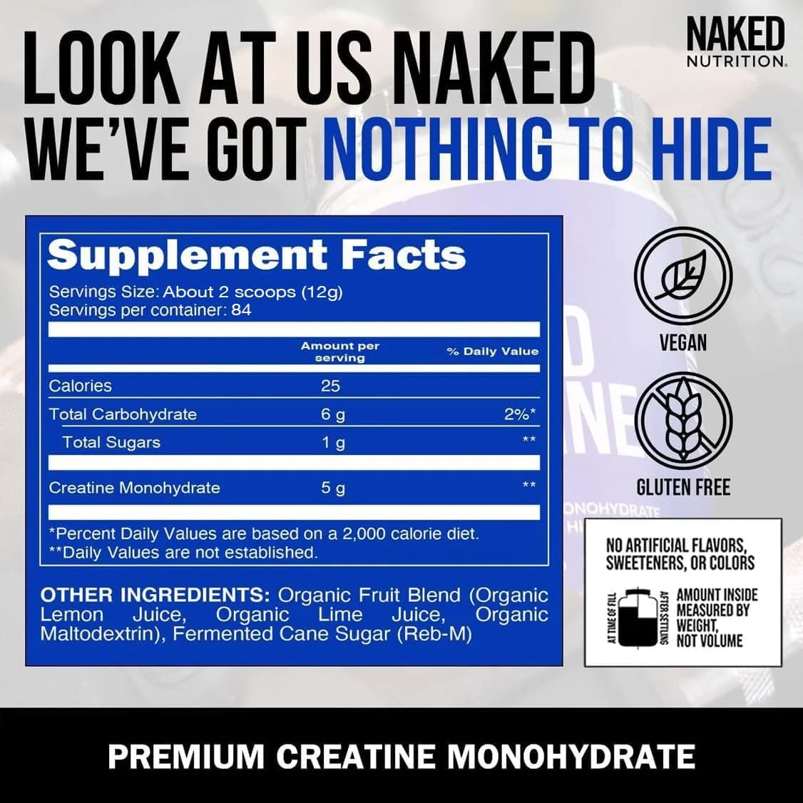 NAKED Pure Micronized Lemon Lime Creatine Monohydrate, 84 Servings (2.2Lb Bulk), Vegan, Non-GMO, Gluten Free, Soy Free - view 4
