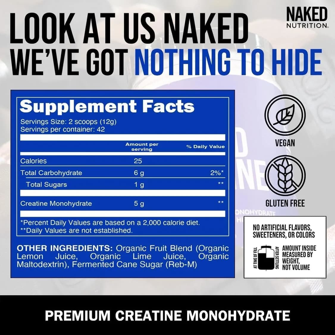 NAKED Creatine - Strawberry Flavored Creatine Monohydrate, 90 Servings, Vegan, Non-GMO, Gluten Free, Soy Free - view 4