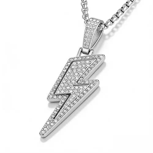 AsAlways Lightning Bolt Necklace for Men | Hip Hop Urban Style | 22"+2" Rolo Chain thumbnail 1