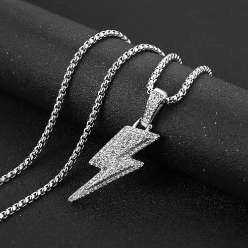 AsAlways Lightning Bolt Necklace for Men | Hip Hop Urban Style | 22"+2" Rolo Chain thumbnail 4