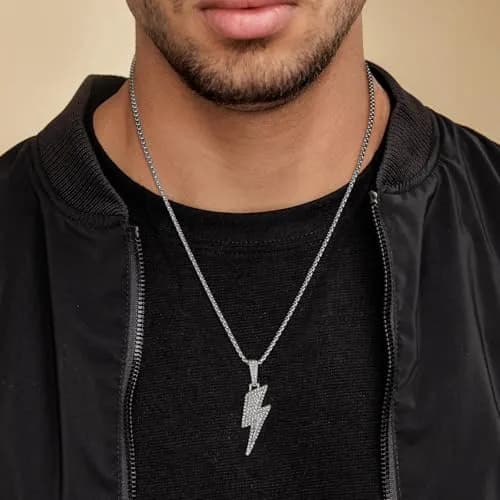 AsAlways Lightning Bolt Necklace for Men | Hip Hop Urban Style | 22"+2" Rolo Chain thumbnail 3