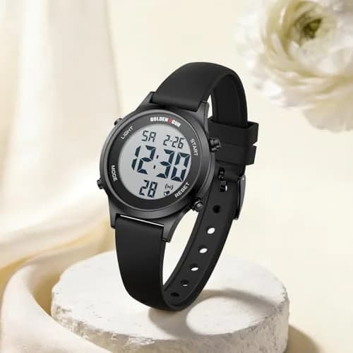 GOLDEN HOUR Women's Waterproof Digital Sports Watch 32mm Black Case in Black Band | 50M Water-Resistant, Alarm & Stopwatch thumbnail 5