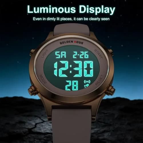GOLDEN HOUR Women's Waterproof Digital Sports Watch 32mm Rose Gold Case in Sand Pink Strap thumbnail 4