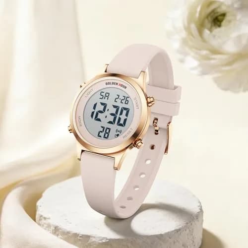 GOLDEN HOUR Women's Waterproof Digital Sports Watch 32mm Rose Gold Case in Sand Pink Strap thumbnail 5