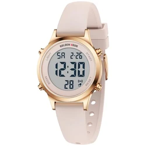 GOLDEN HOUR Women's Waterproof Digital Sports Watch 32mm Rose Gold Case in Sand Pink Strap thumbnail 2