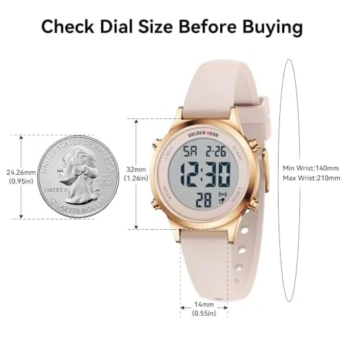 GOLDEN HOUR Women's Waterproof Digital Sports Watch 32mm Rose Gold Case in Sand Pink Strap thumbnail 3