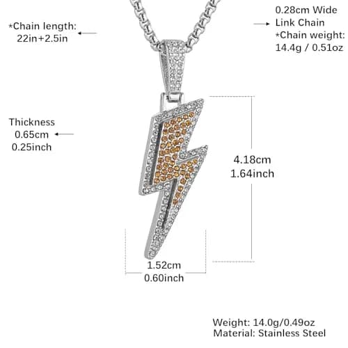 AsAlways Lightning Bolt Necklace for Men | Hip Hop Urban Style with 22"+2" Rolo Chain thumbnail 6