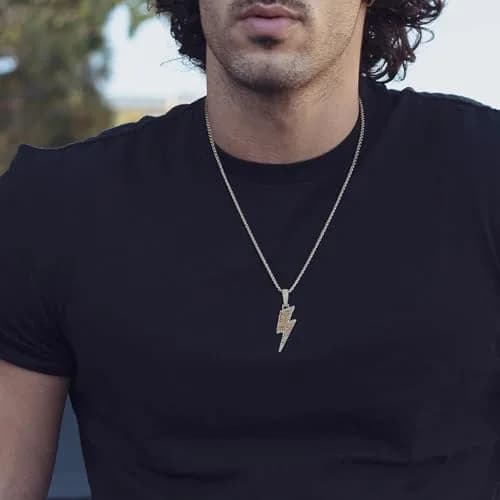 AsAlways Lightning Bolt Necklace for Men | Hip Hop Urban Style with 22"+2" Rolo Chain thumbnail 3