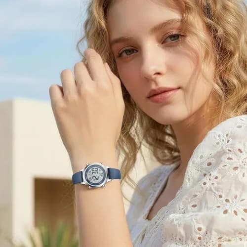 GOLDEN HOUR Women's Waterproof Digital Sports Watch 32mm Silver Case in Blue Strap | 50M Water-Resistant, Alarm & Stopwatch thumbnail 7