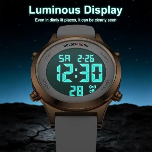 GOLDEN HOUR Women's Waterproof Digital Sports Watch 32mm Rose Gold Case in White Silicone Strap thumbnail 4