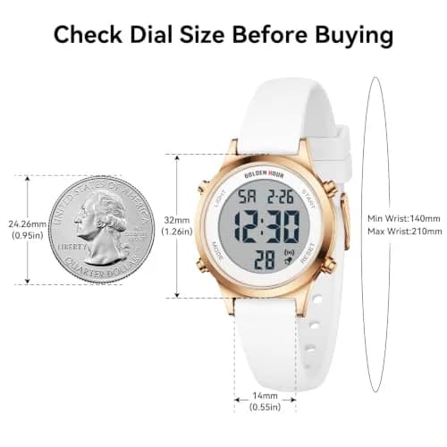 GOLDEN HOUR Women's Waterproof Digital Sports Watch 32mm Rose Gold Case in White Silicone Strap thumbnail 3
