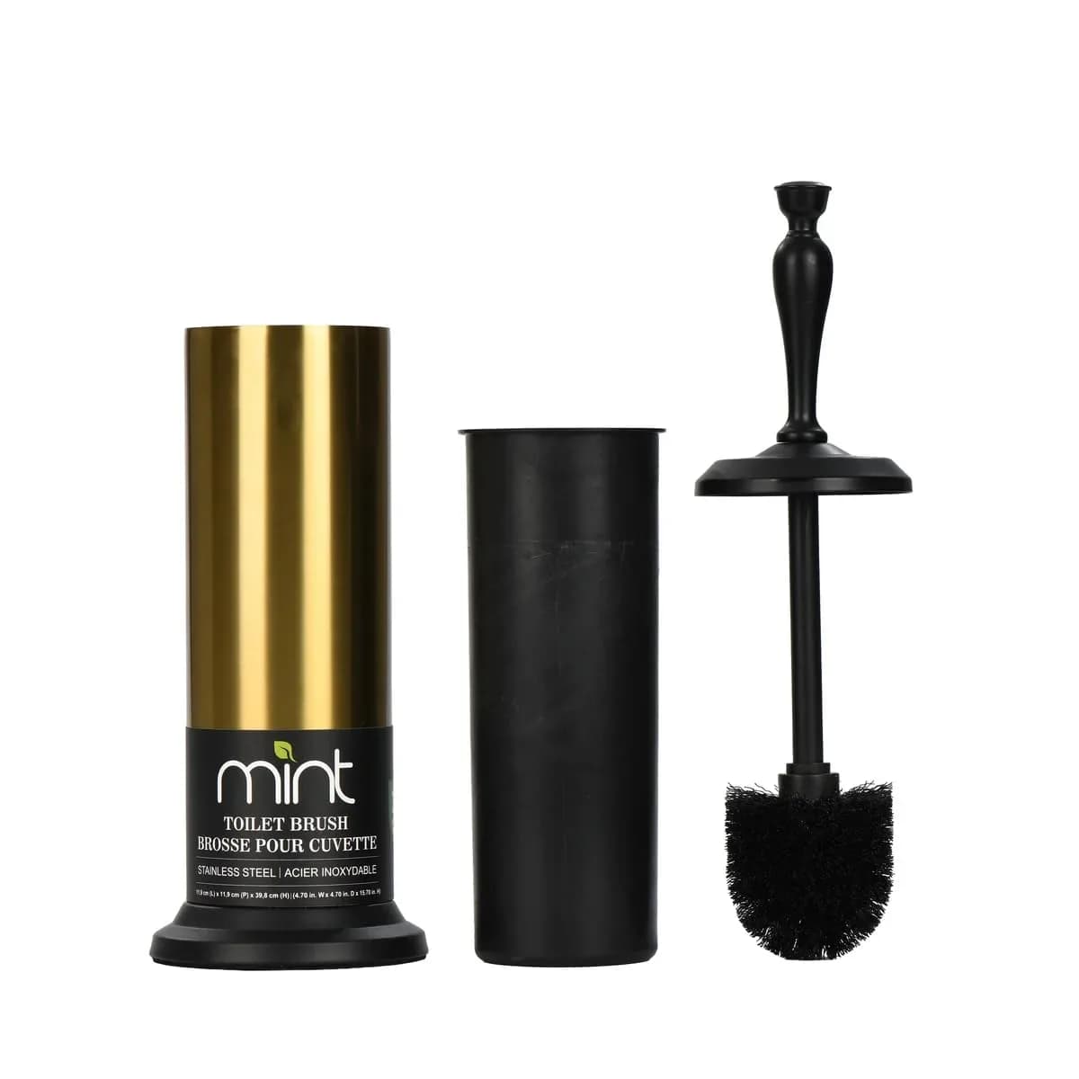 J&V TEXTILES Toilet Brush with Holder Set 41.19 cm (16.22 in) | Aged Brass/Matte Black — Aged Brass/Matte Black