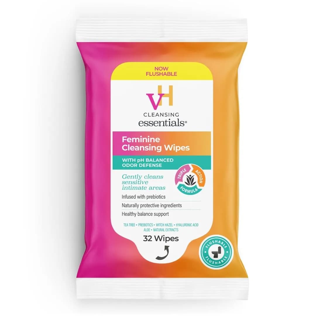 vH essentials Feminine Cleansing Wipes 32 Ct | pH Balanced Odor Defense for Women — Wipes