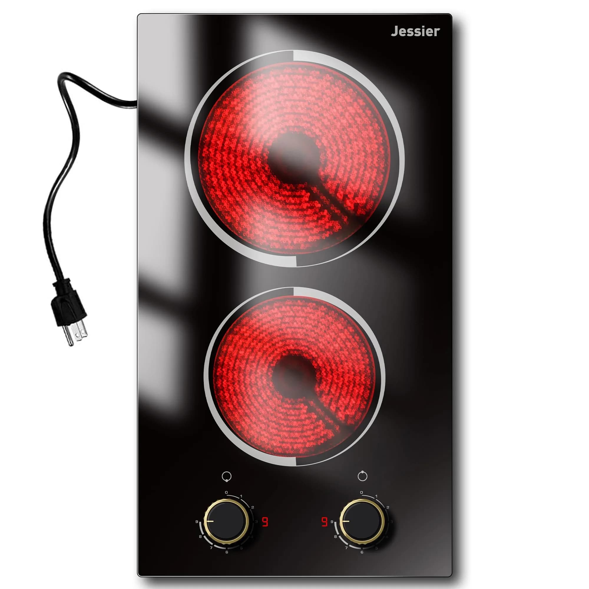 Jessier 2 Burner Electric Cooktop 2000W 110V | Countertop or Built-in with 9 Power Levels - main product image