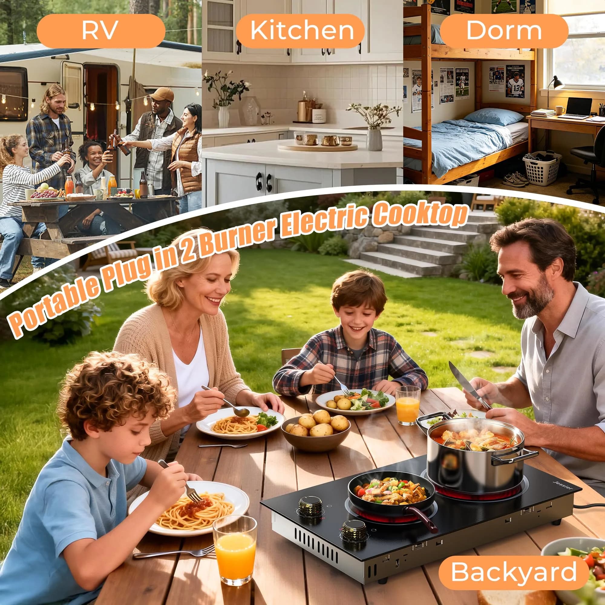 Jessier 2 Burner Electric Cooktop 2000W 110V | Countertop or Built-in with 9 Power Levels - view 7