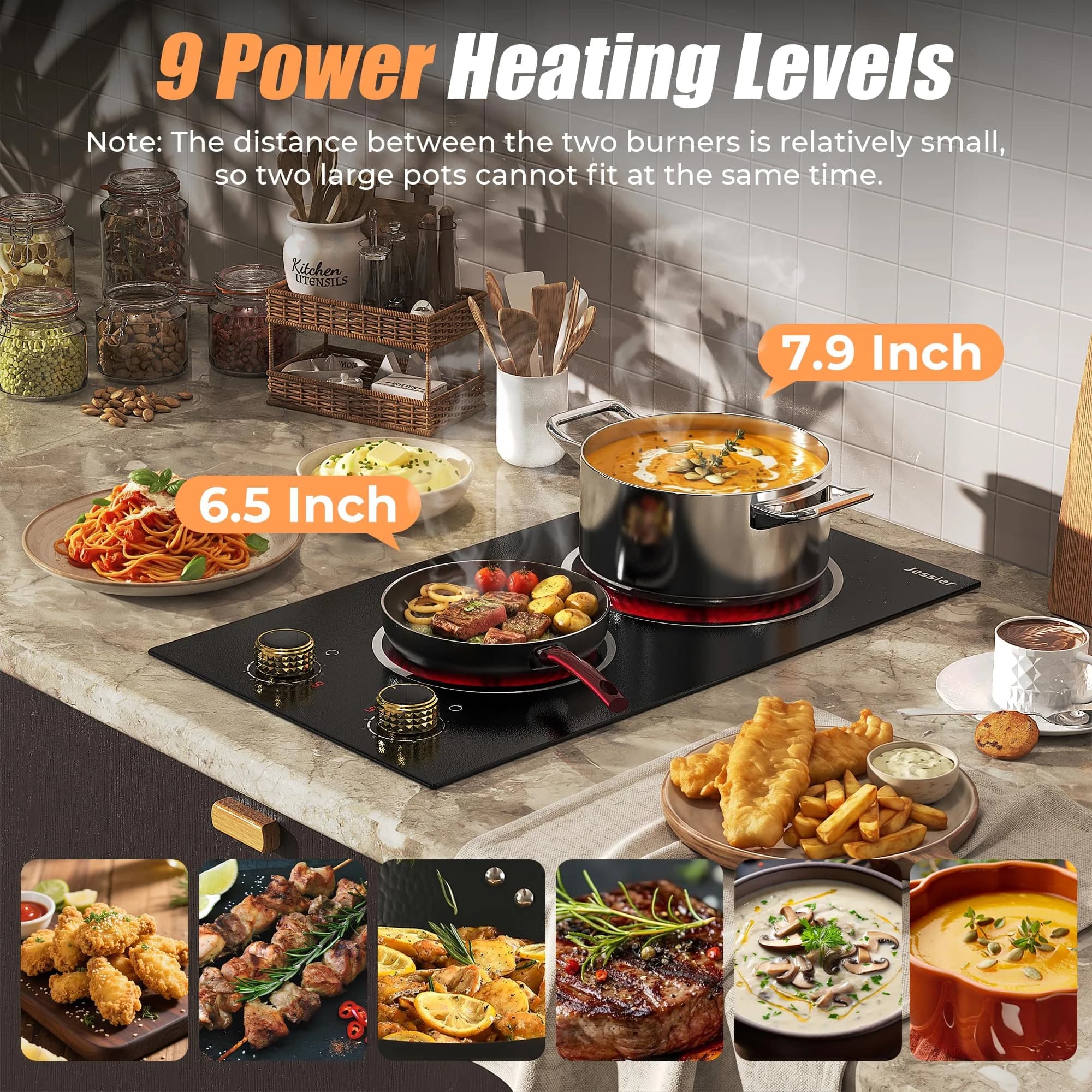 Jessier 2 Burner Electric Cooktop 2000W 110V | Countertop or Built-in with 9 Power Levels - view 3