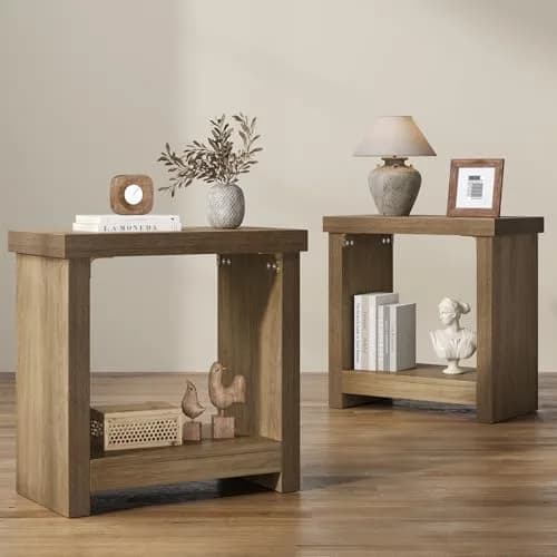 knoworld End Tables Set of 2 | Farmhouse Narrow Side Tables with Storage Shelves (23.62 x 11.81 x 23.62 inches) thumbnail 7