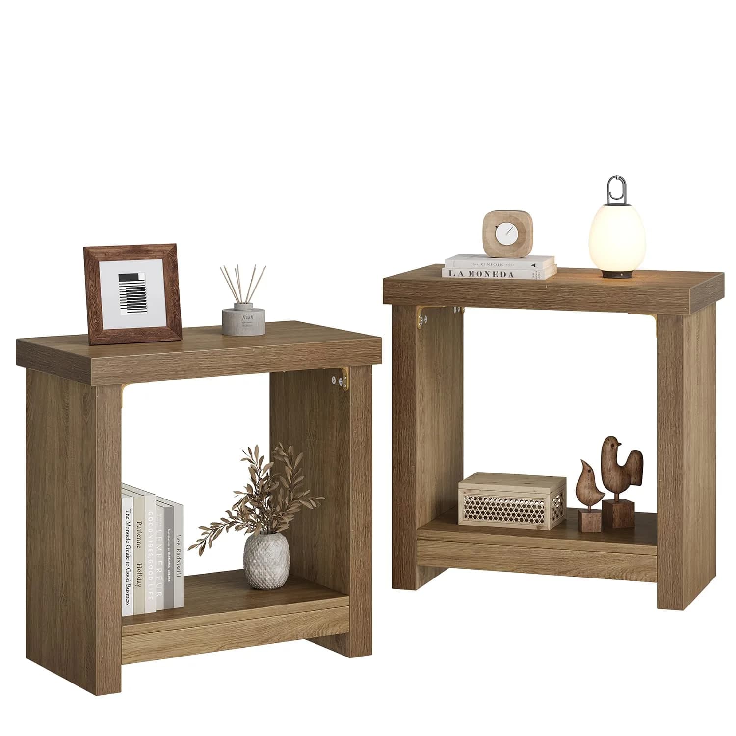 knoworld End Tables Set of 2 | Farmhouse Narrow Side Tables with Storage Shelves (23.62 x 11.81 x 23.62 inches)