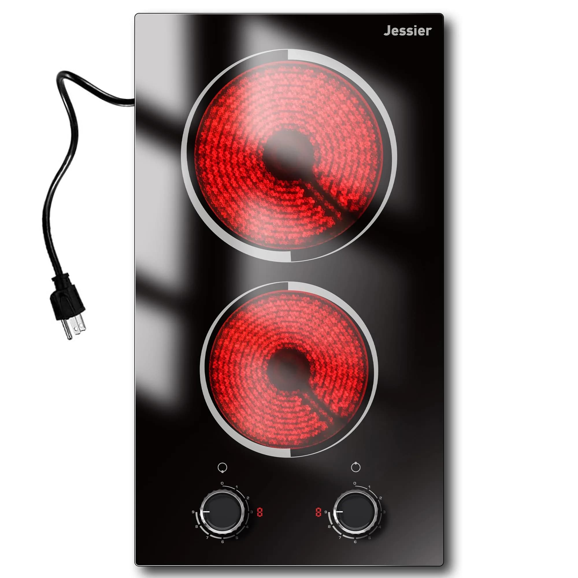 Jessier 2 Burner Electric Cooktop 2000W 220V Compatible | Dual Burner Countertop or Built-In - main product image