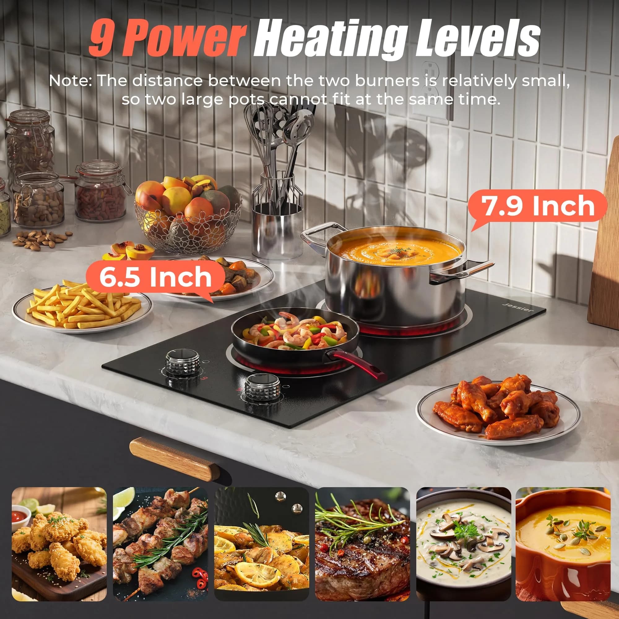 Jessier 2 Burner Electric Cooktop 2000W 220V Compatible | Dual Burner Countertop or Built-In - view 5