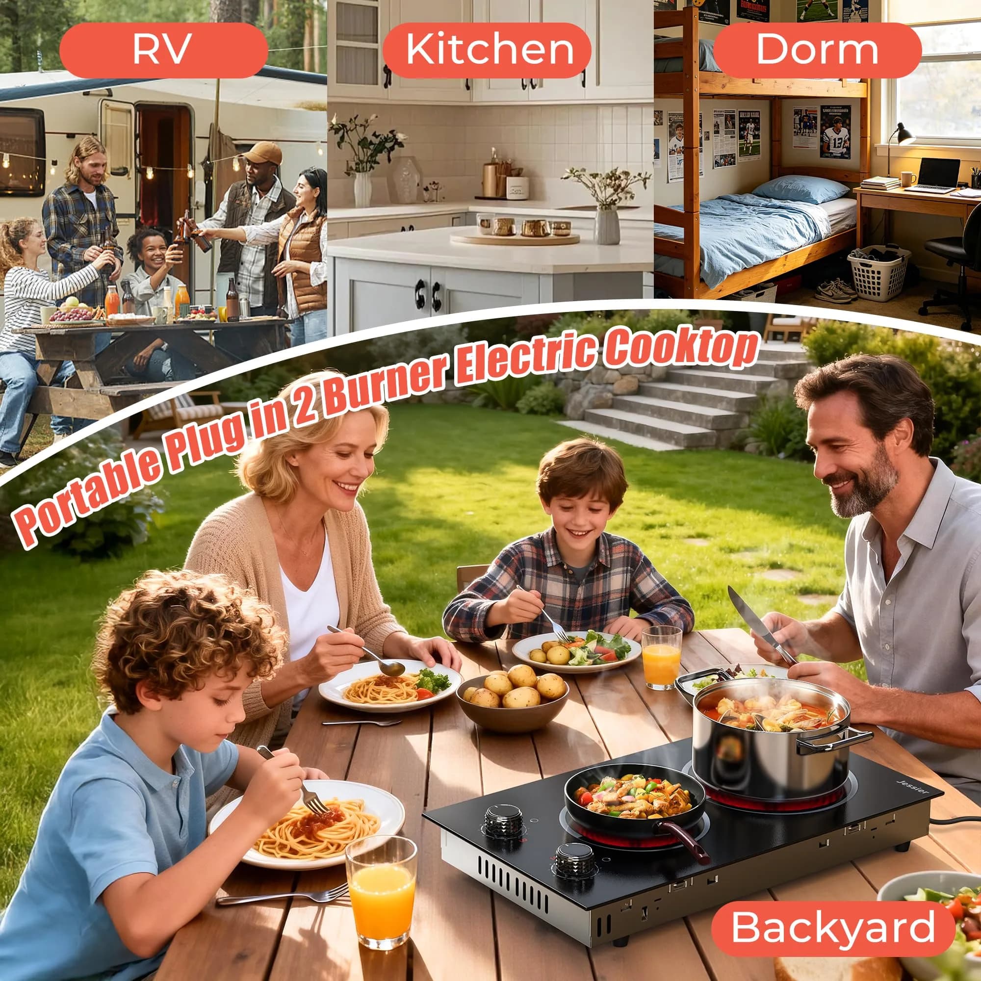 Jessier 2 Burner Electric Cooktop 2000W 220V Compatible | Dual Burner Countertop or Built-In - view 7