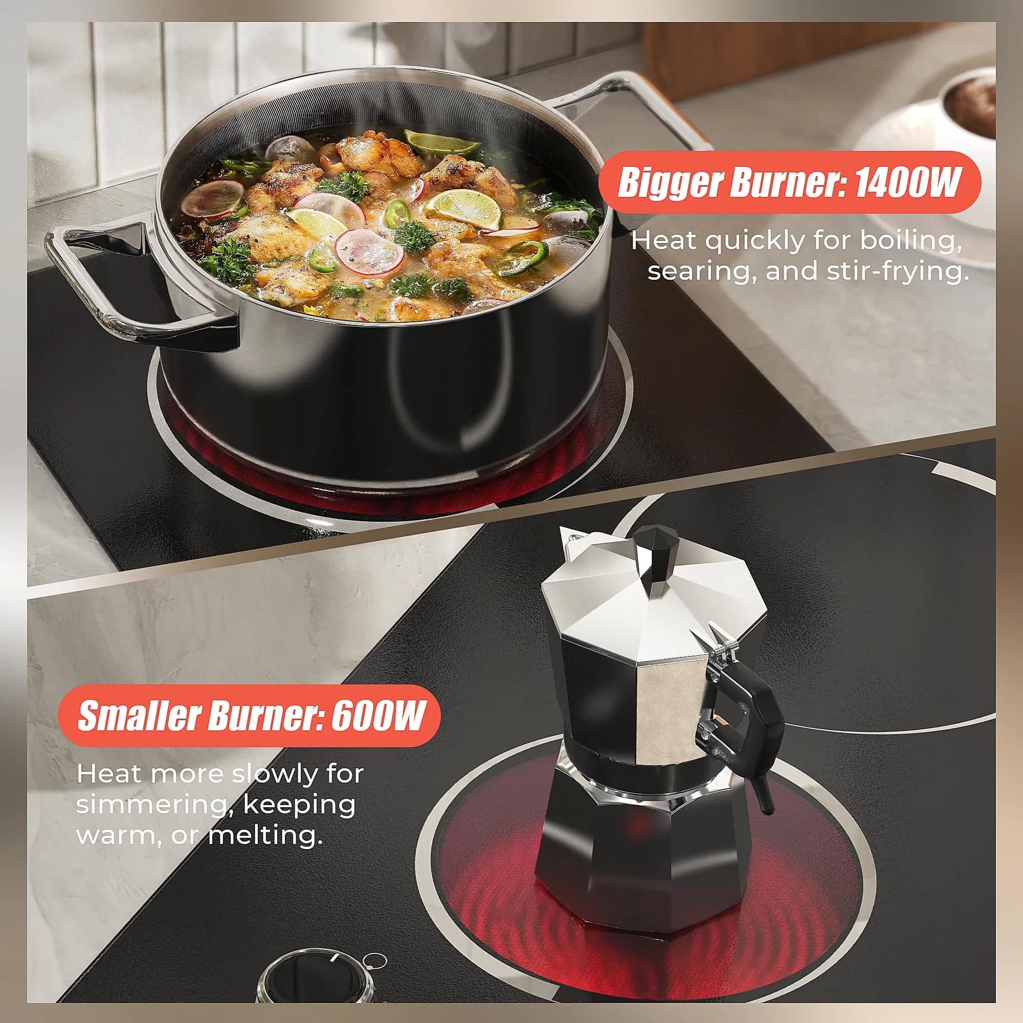 Jessier 2 Burner Electric Cooktop 2000W 220V Compatible | Dual Burner Countertop or Built-In - view 3
