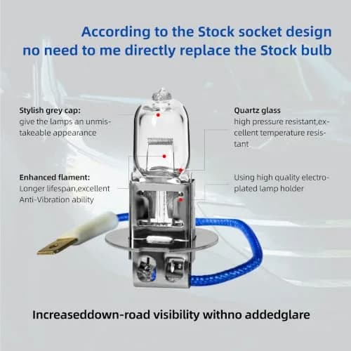ALKOREY H3 12V 55W Car Headlight Bulb 3300K Warm White | Universal Halogen Low/High Beam (70-120 chars) thumbnail 2