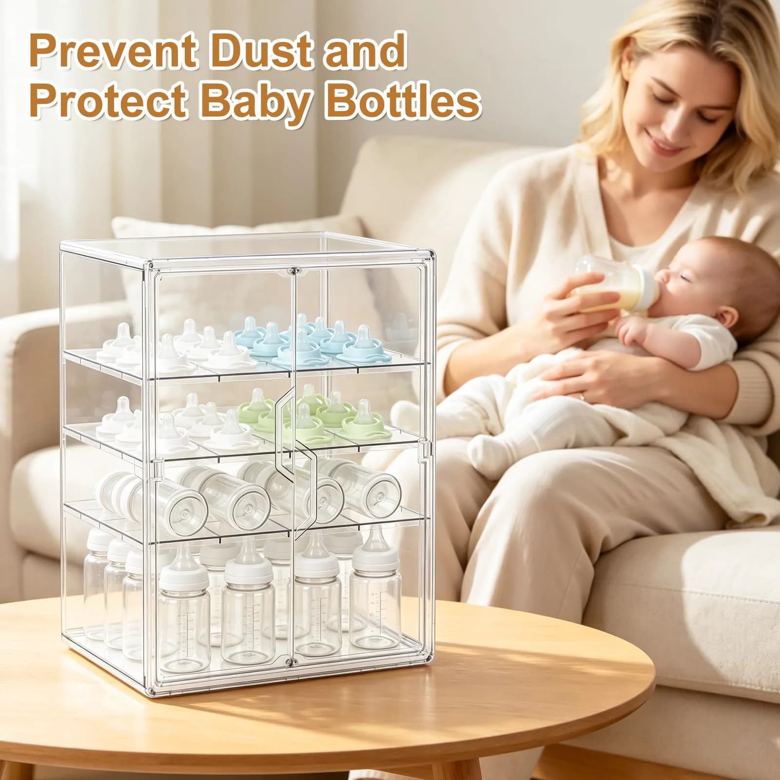 ERTIUANIO 4-Tier Baby Bottle Organizer with Double Doors | Clear Acrylic Countertop Cabinet Storage - view 5