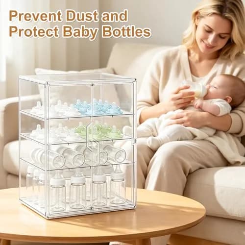 ERTIUANIO 4-Tier Baby Bottle Organizer with Double Doors | Clear Acrylic Countertop Cabinet Storage thumbnail 5