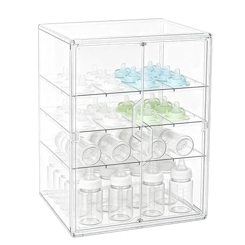 ERTIUANIO 4-Tier Baby Bottle Organizer with Double Doors | Clear Acrylic Countertop Cabinet Storage thumbnail 1