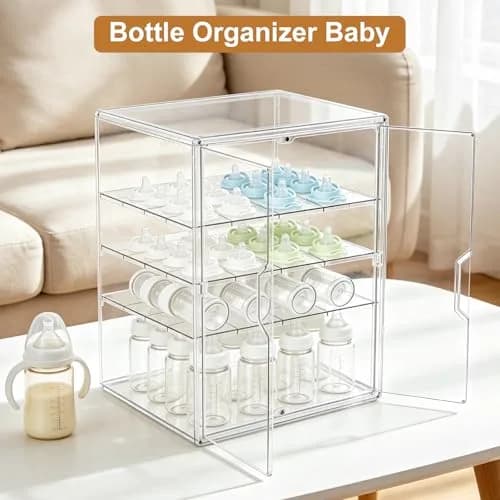 ERTIUANIO 4-Tier Baby Bottle Organizer with Double Doors | Clear Acrylic Countertop Cabinet Storage thumbnail 7