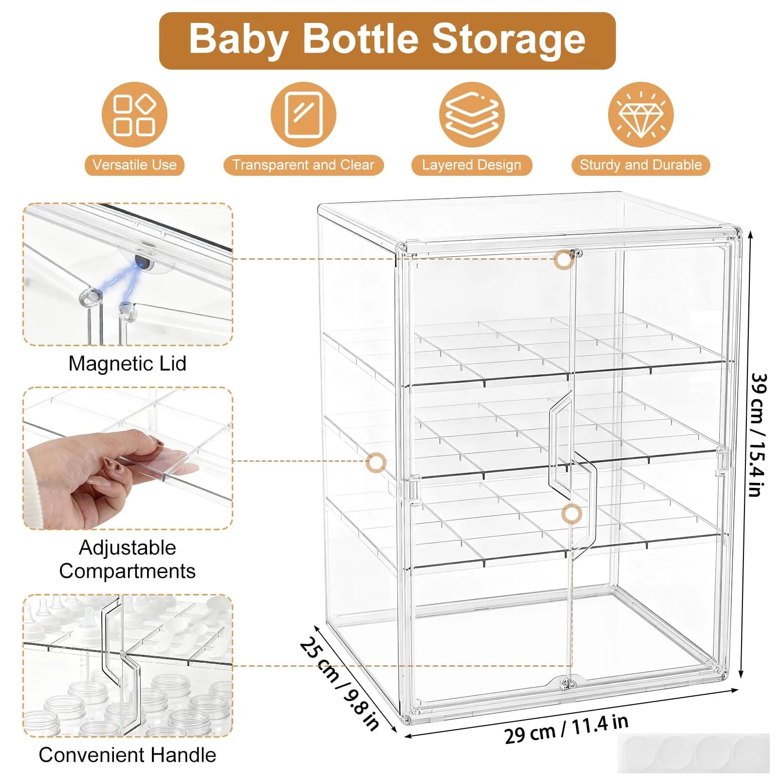 ERTIUANIO 4-Tier Baby Bottle Organizer with Double Doors | Clear Acrylic Countertop Cabinet Storage - view 2
