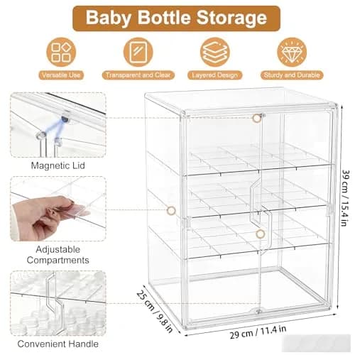 ERTIUANIO 4-Tier Baby Bottle Organizer with Double Doors | Clear Acrylic Countertop Cabinet Storage thumbnail 2