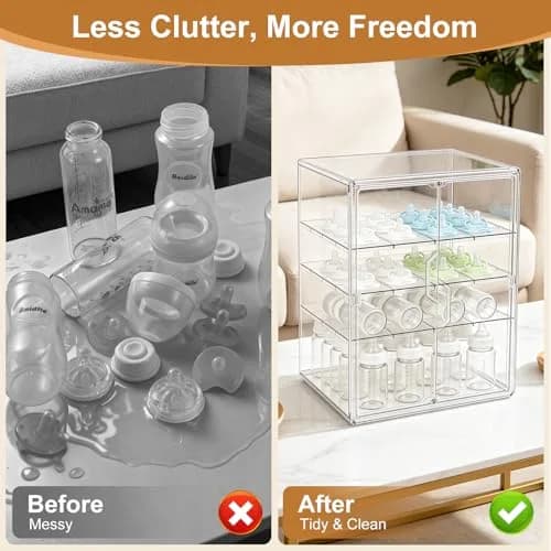 ERTIUANIO 4-Tier Baby Bottle Organizer with Double Doors | Clear Acrylic Countertop Cabinet Storage thumbnail 3