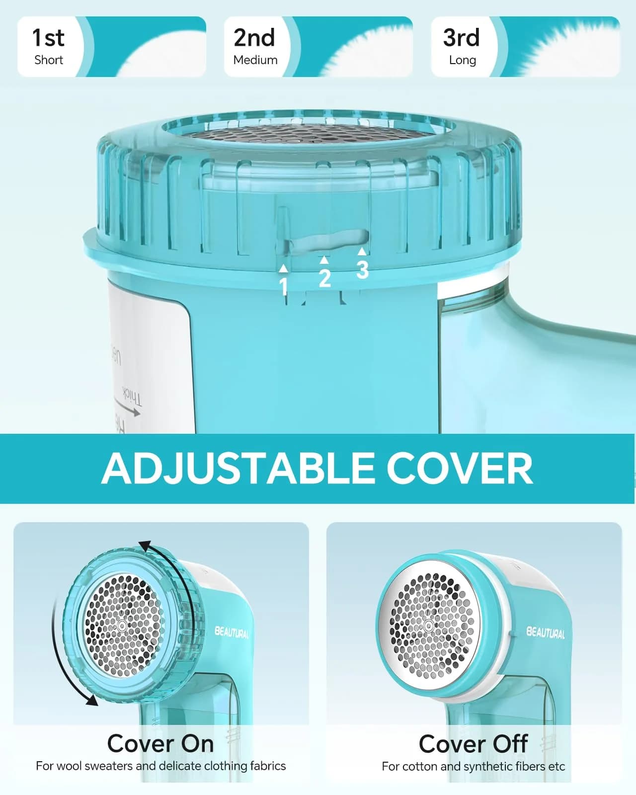 BEAUTURAL Fabric Shaver and Lint Remover, Portable Sweater Defuzzer with 2 Extra Blades | Battery Operated for Garments - view 2