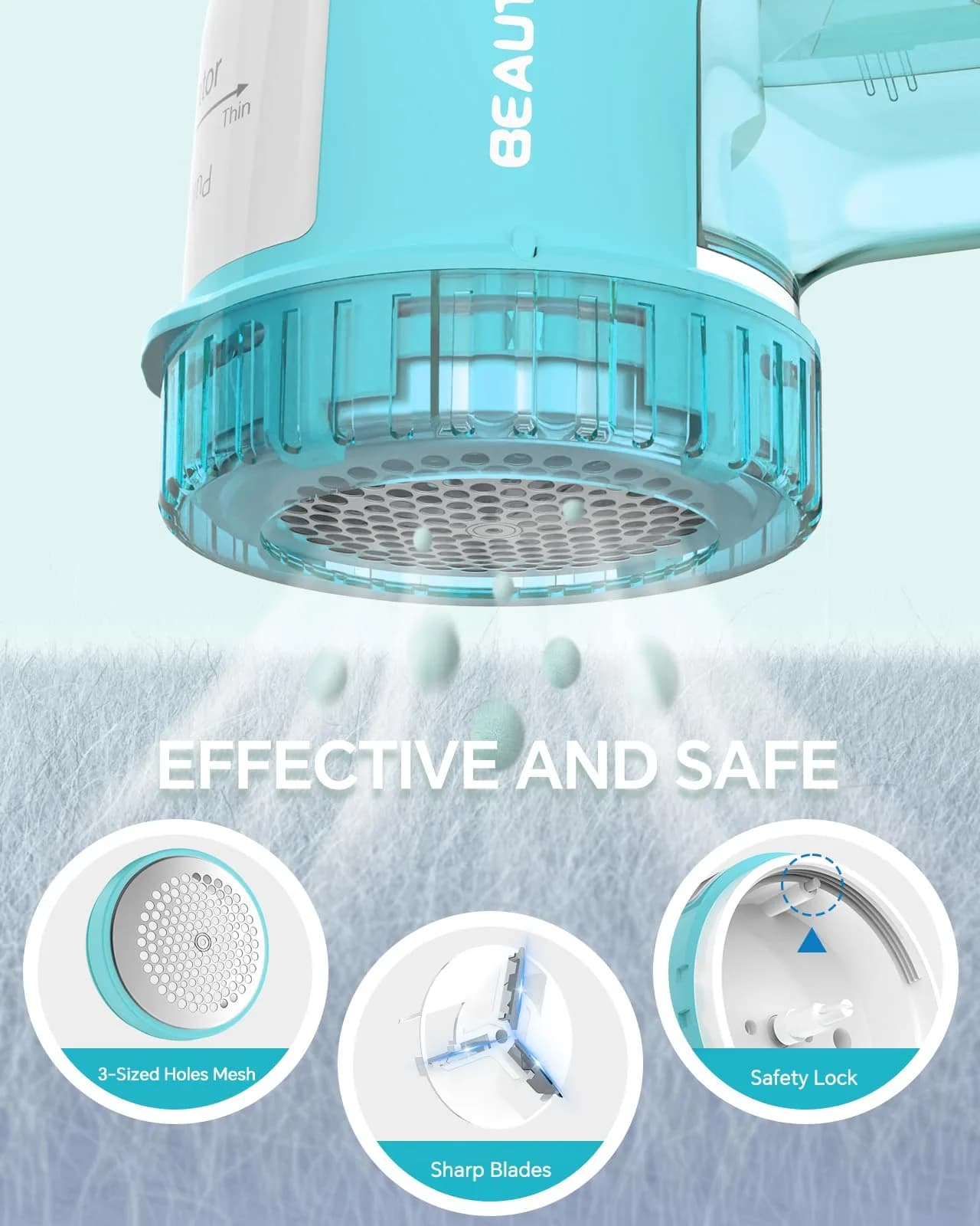 BEAUTURAL Fabric Shaver and Lint Remover, Portable Sweater Defuzzer with 2 Extra Blades | Battery Operated for Garments - view 4