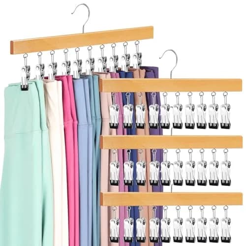 ORROENS Wooden Pants Hangers with Clips for Closet - 4 Pack, Natural Finish | Maximize Closet Space with 360° Rotating Design thumbnail 1